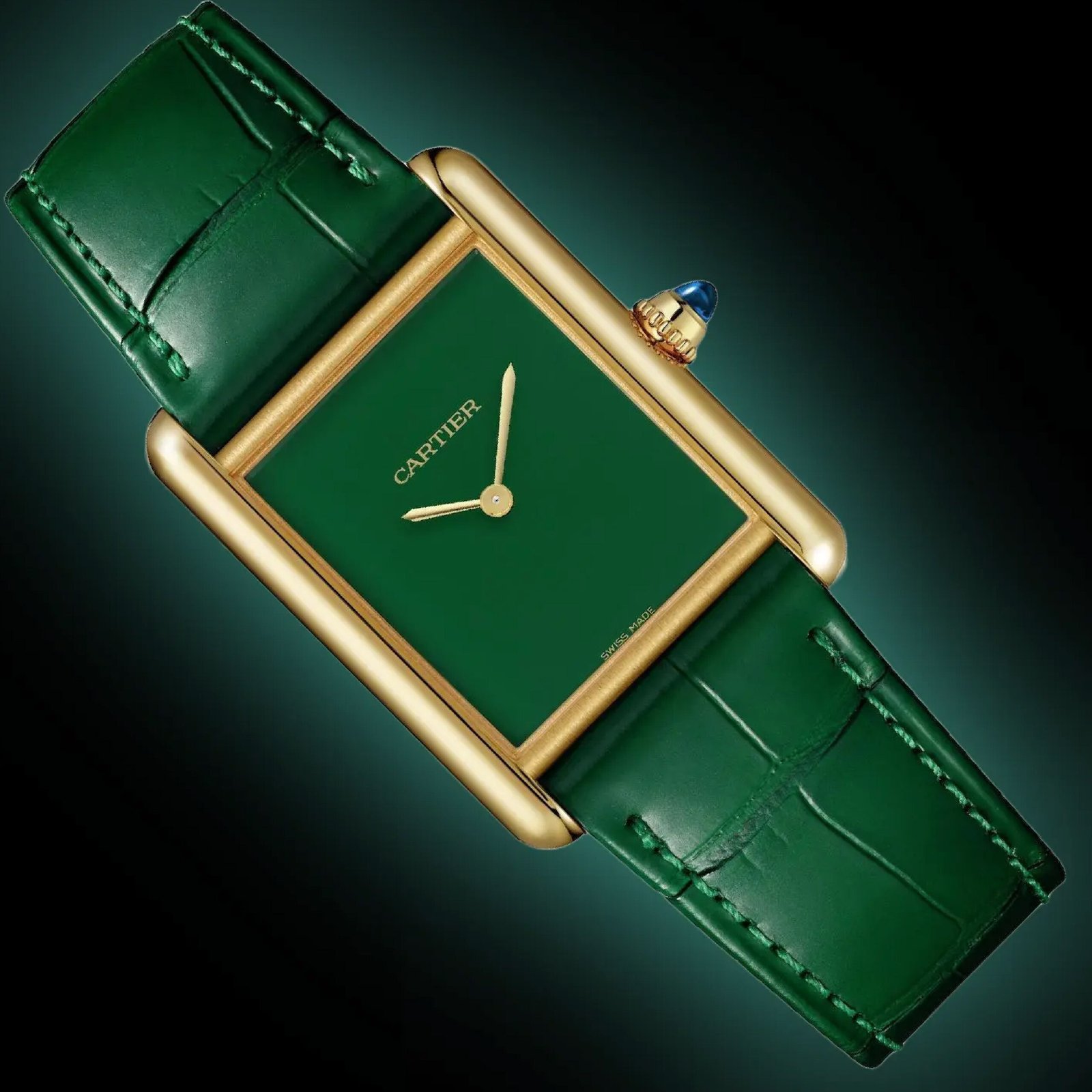 Cartier Tank Louis WGTA - Green Dial, 18K Yellow Gold, Manual Winding, Alligator-Skin