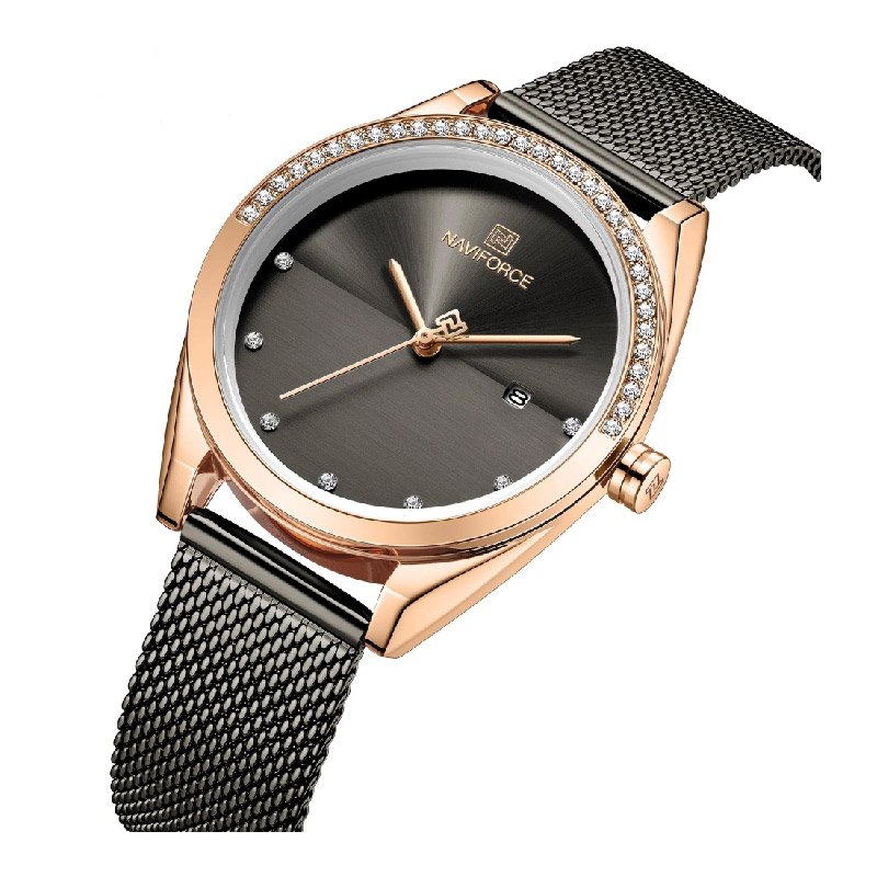 Naviforce Iconic Black watch with black dial, quartz movement, leather or stainless steel band