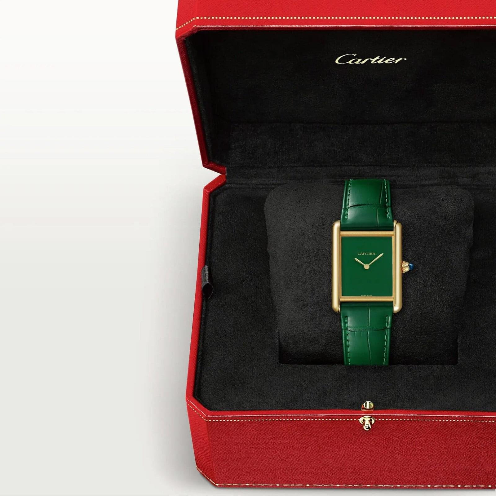 Cartier Tank Louis WGTA - Green Dial, 18K Yellow Gold, Manual Winding, Alligator-Skin