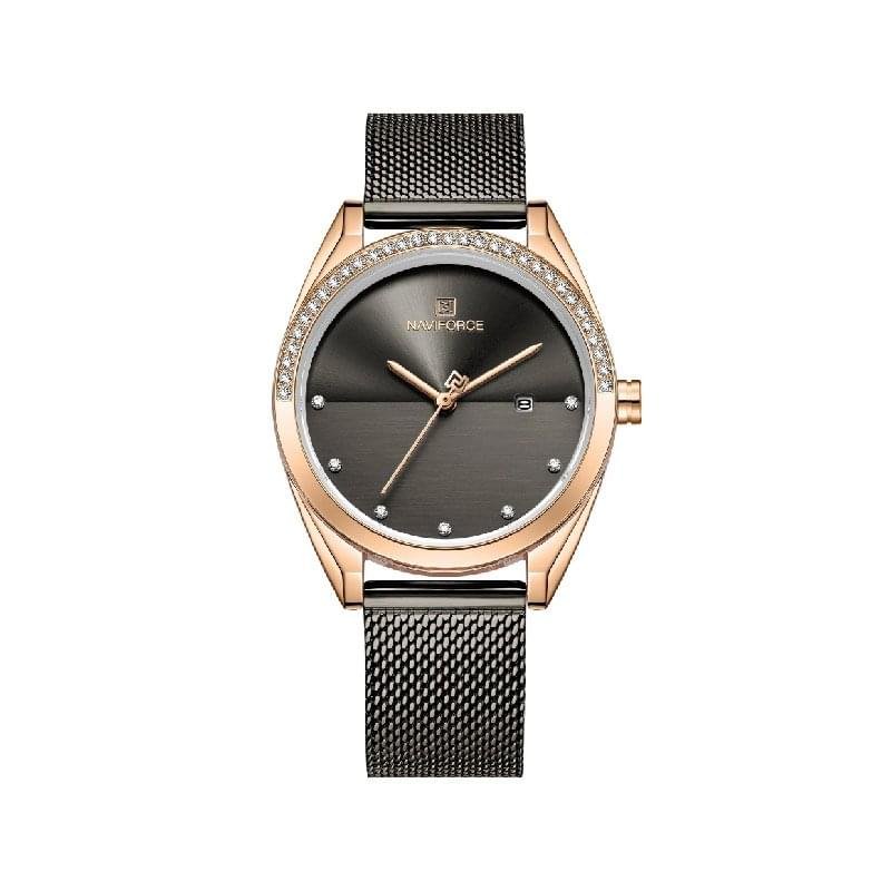 Naviforce Iconic Black watch with black dial, quartz movement, leather or stainless steel band