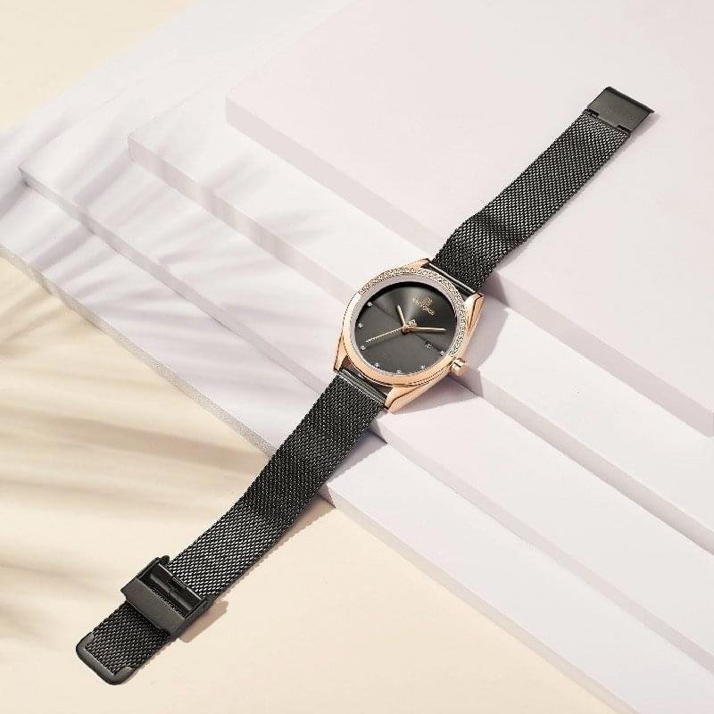 Naviforce Iconic Black watch with black dial, quartz movement, leather or stainless steel band