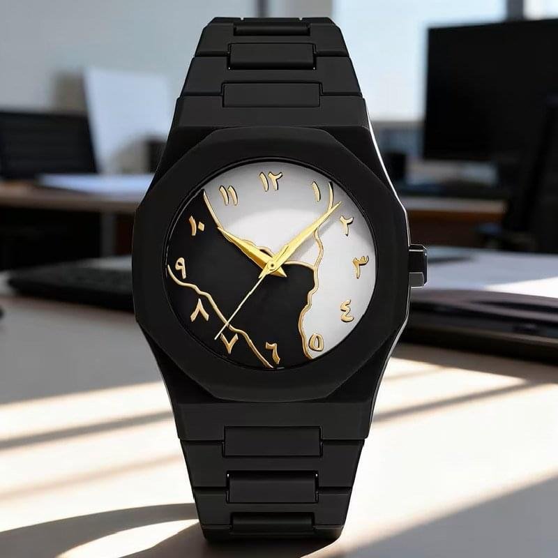 Valenzo Arabic Aura Quartz watch black dial with Arabic numerals, matte polycarbonate case