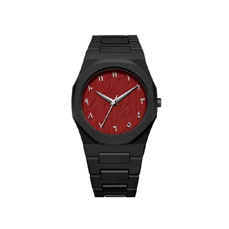 Valenzo Arabic Red & Black watch with black matte dial and bold red Arabic numerals – lightweight modern men’s timepiece